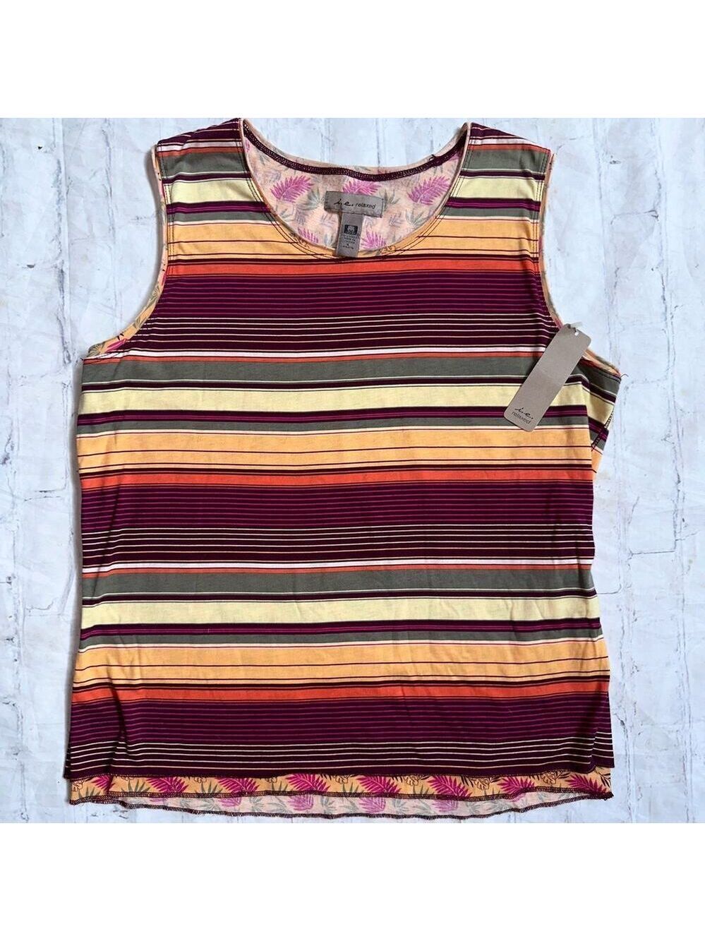 NWT Women’s Large IE Relaxed Retro Style Cotton Striped Double Layer Tank Top